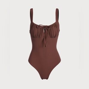 Berlook chocolate cut out tie one piece swimsuit Sz L nwt, 015